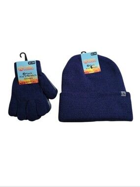 Kids Knit Beanie & Gloves 2- Set - Navy/gray
